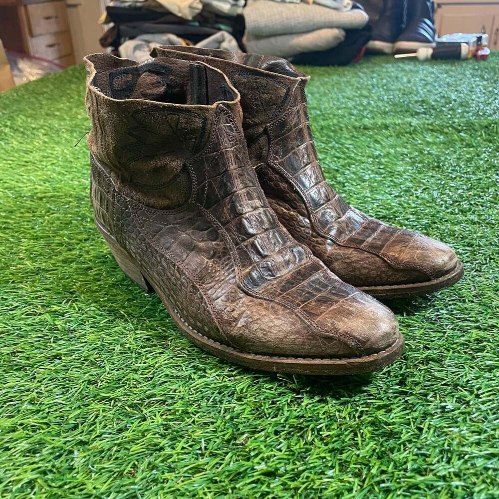 Free People Dorado Western Ankle Boot Brown Croc Embossed Leather